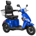 Bespoke Legacy Full Size 3-Wheel Mobility Scooter in Color Blue with Black Seat and Black Wheel Rims