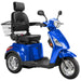 Bespoke Legacy Full Size 3-Wheel Mobility Scooter in Color Blue with Black Seat and Chrome Wheel Rims