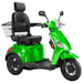 Bespoke Legacy Full Size 3-Wheel Mobility Scooter in Color Green with Black Seat and Black Wheel Rims