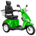 Bespoke Legacy Full Size 3-Wheel Mobility Scooter in Color Green with Black Seat and White Wheel Rims