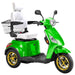 Bespoke Legacy Full Size 3-Wheel Mobility Scooter in Color Green with White Seat and Gold w/ Black Wheel Rims