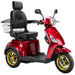 Bespoke Legacy Full Size 3-Wheel Mobility Scooter in Color Red with Black Seat and Gold w/ Black Wheel Rims 