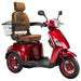Bespoke Legacy Full Size 3-Wheel Mobility Scooter in Color Red with Brown Seat and Red w/ Black Wheel Rims 