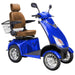 Bespoke Platinum Bariatric 4-Wheel Mobility Scooter in Blue Color with Brown Seat and Chrome Wheel Rims