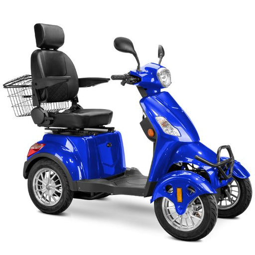 Bespoke Prestige Full Size 4-Wheel Mobility Scooterin Blue Color Black Seat and Chrome Wheel Rims