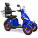 Bespoke Prestige Full Size 4-Wheel Mobility Scooterin Blue Color Black Seat and Red Wheel Rims