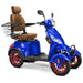 Bespoke Prestige Full Size 4-Wheel Mobility Scooterin Blue Color Brown Seat and Red Wheel Rims