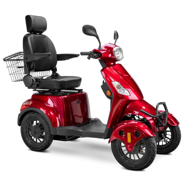 Bespoke Prestige Full Size 4-Wheel Mobility Scooterin Red Color Black Seat and Black Wheel Rims