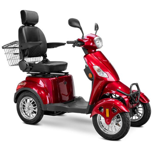 Bespoke Prestige Full Size 4-Wheel Mobility Scooterin Red Color Black Seat and Chrome Wheel Rims