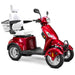 Bespoke Prestige Full Size 4-Wheel Mobility Scooterin Red Color White Seat and Chome Wheel Rims 
