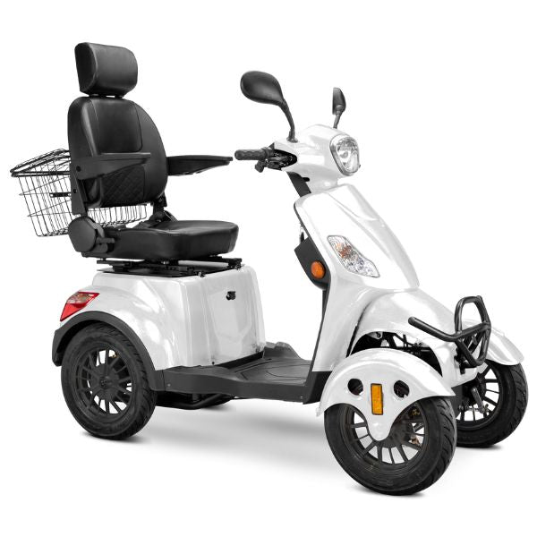 Bespoke Prestige Full Size 4-Wheel Mobility Scooterin White Color Black Seat and Black Wheel Rims