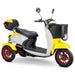 Bespoke Supreme 3-Wheel Mobility Scooter in Yellow & White Color with Black Seat and Red Wheel Rims