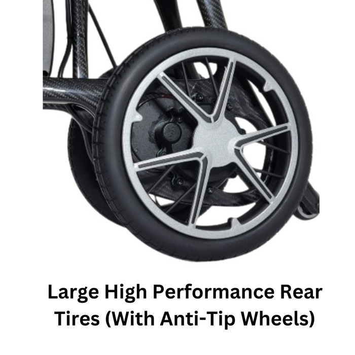 Helium Folding Power Wheelchair Large High Performance Rear Wheel With Anti-Tip Wheels