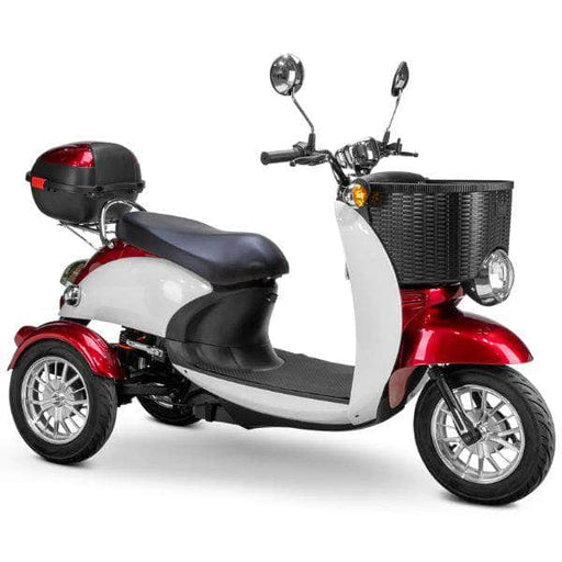Bespoke Supreme 3-Wheel Mobility Scooter in Red & White Color with Black Seat and Chrome Wheel Rims