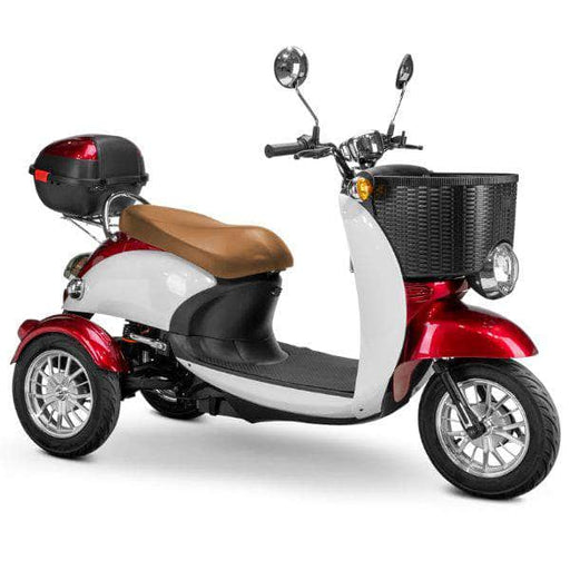 Bespoke Supreme 3-Wheel Mobility Scooter in Red & White Color with Brown Seat and Chrome Wheel Rims