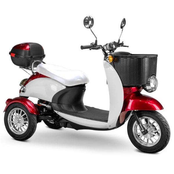 Bespoke Supreme 3-Wheel Mobility Scooter in Red & White Color with White Seat and Chrome Wheel Rims