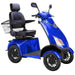 Bespoke Platinum Bariatric 4-Wheel Mobility Scooter in Blue Color with Black Seat and Black Wheel Rims