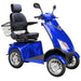 Bespoke Platinum Bariatric 4-Wheel Mobility Scooter in Blue Color with Black Seat and Chrome Wheel Rims