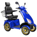 Bespoke Platinum Bariatric 4-Wheel Mobility Scooter in Blue Color with Black Seat and Gold w/ Black Wheel Rims