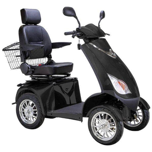 Bespoke Platinum Bariatric 4-Wheel Mobility Scooter in Matte Black Color with Black Seat and Chrome Wheel Rims