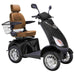 Bespoke Platinum Bariatric 4-Wheel Mobility Scooter in Matte Black Color with Brown Seat and Chrome Wheel Rims