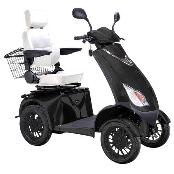 Bespoke Platinum Bariatric 4-Wheel Mobility Scooter in Matte Black Color with White Seat and Black Wheel Rims