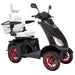 Bespoke Platinum Bariatric 4-Wheel Mobility Scooter in Matte Black Color with White Seat and Red w/ Black Wheel Rims