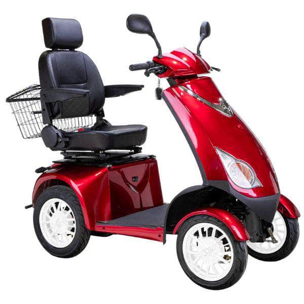Bespoke Platinum Bariatric 4-Wheel Mobility Scooter in Red Color with Black Seat and White Wheel Rims