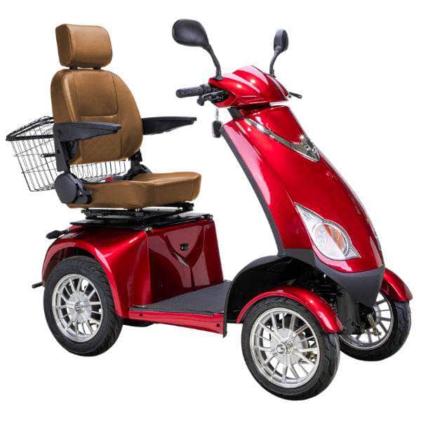 Bespoke Platinum Bariatric 4-Wheel Mobility Scooter in Red Color with Brown Seat and Chrome Wheel Rims