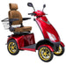 Bespoke Platinum Bariatric 4-Wheel Mobility Scooter in Red Color with Brown Seat and Gold w/ Black Wheel Rims