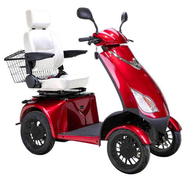 Bespoke Platinum Bariatric 4-Wheel Mobility Scooter in Red Color with White Seat and Black Wheel Rims