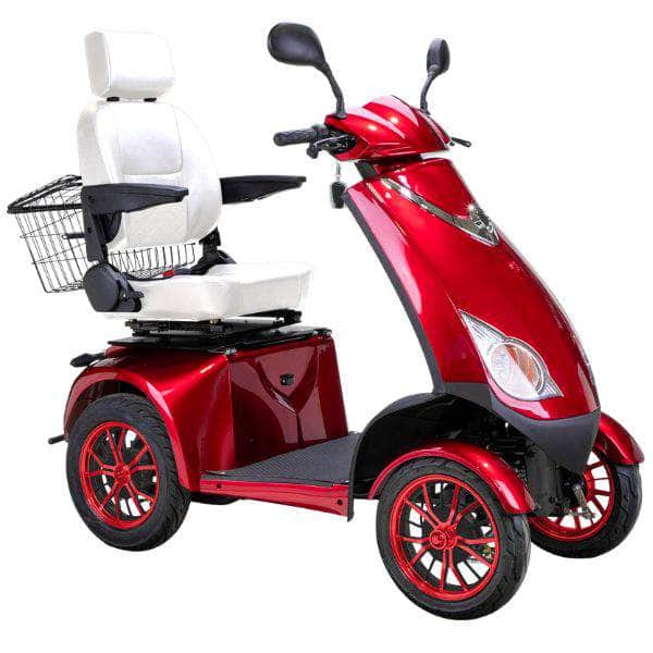 Bespoke Platinum Bariatric 4-Wheel Mobility Scooter in Red Color with White Seat and Red w/ Black Wheel Rims