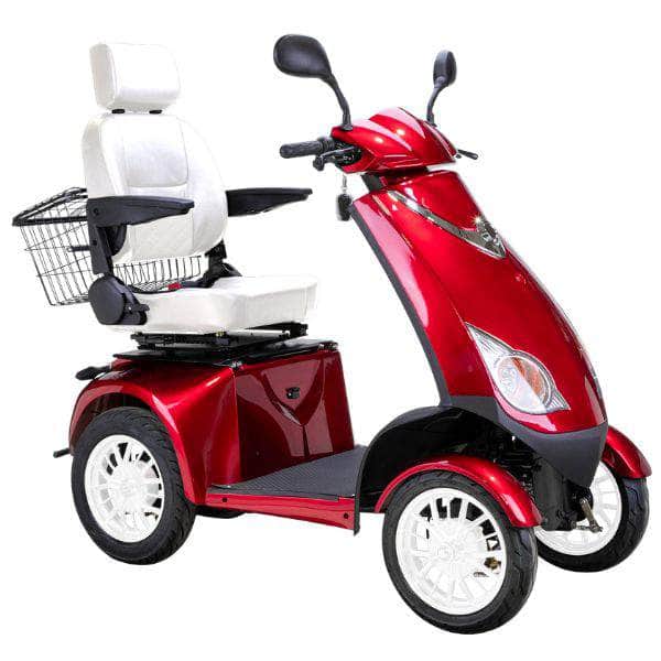 Bespoke Platinum Bariatric 4-Wheel Mobility Scooter in Red Color with White Seat and White Wheel Rims