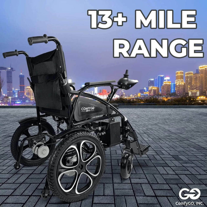 ComfyGo 6011 Folding Electric Wheelchair Color Black Back View - 13+ Mile Range
