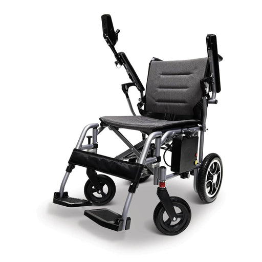 ComfyGo X-7 Ultra Lightweight Electric Wheelchair Front Left Side View Color Silver Backrest