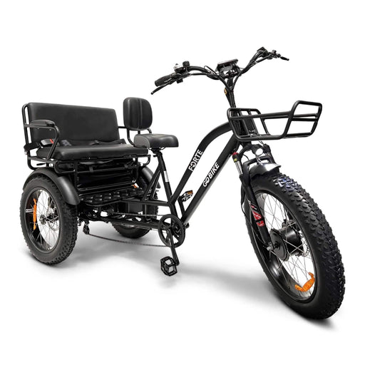 FORTE Electric Tricycle With Rear Seat Color Black Front Side View