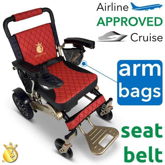 Majestic IQ 7000 - Front Side View - Color Bronze Backrest and Frame Silver- Airline Approved and Cruise - Arm Bags and Seat Belt