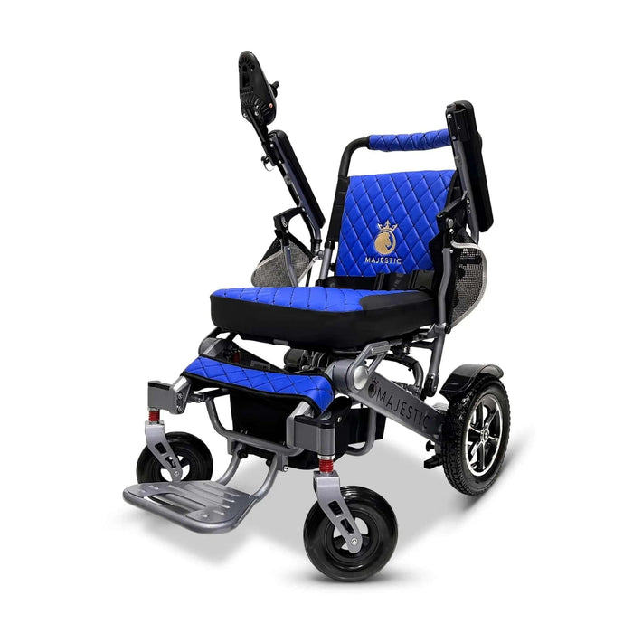 Majestic IQ-7000 - Front Side View Adjustable Armrest - Color Blue Backrest and Silver Frame
