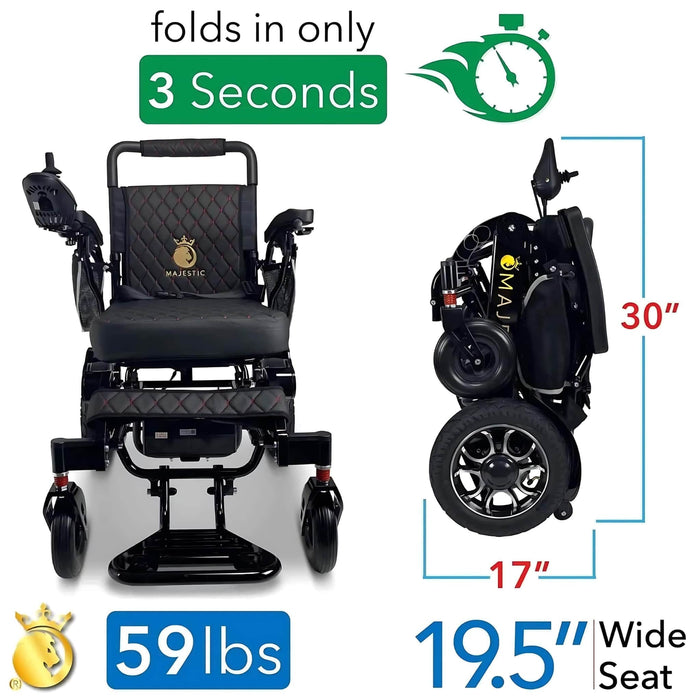 Majestic IQ 7000 - Front Side View - Color Black Backrest and Frame Black- Folds in Only 3 Seconds - 59 lbs 19.5" Wide Seat