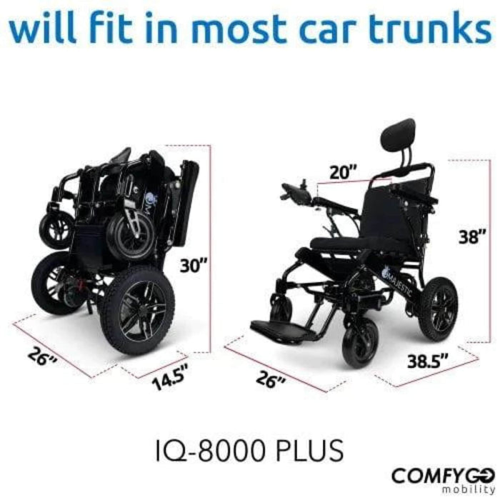 Majestic IQ-8000 Color Front Side View and Folded View - Color Black Backrest and Frame - Will Fit In Most Car Trunks
