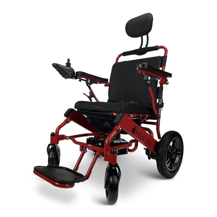 Majestic IQ-8000 Electric Wheelchairs Color Black Backrest and Red Frame - Front Side View