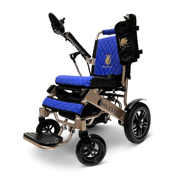 Majestic IQ-8000 Electric Wheelchairs Color Blue Backrest and Silver Frame - Front Side-View