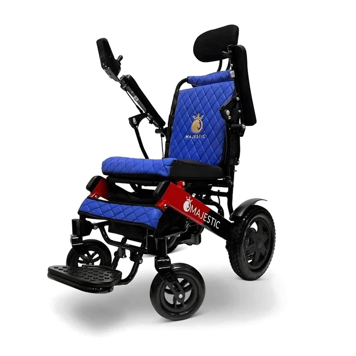 ComfyGoMajesticIQ-9000WheelchairColorBlueBackrestandRedBlackFramefrontLeftSideView