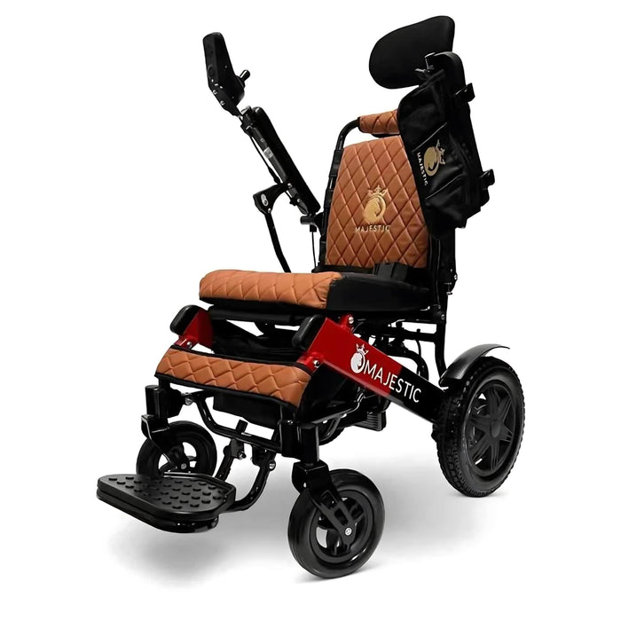 ComfyGoMajesticIQ-9000WheelchairColorBrownBackrestandRedBlackFrameFrontLeftSideView