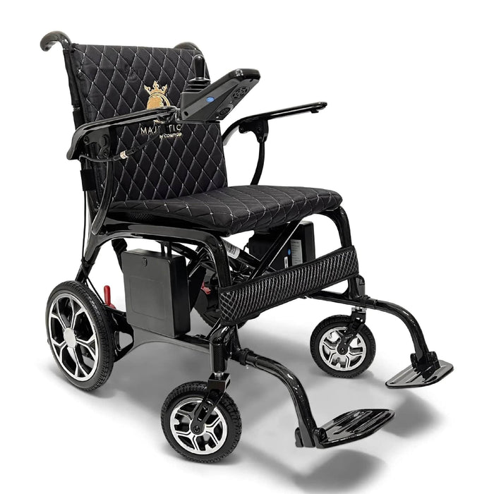Phoenix Carbon Fiber Electric Wheelchair Color Black Front Right Side View with Remote Control