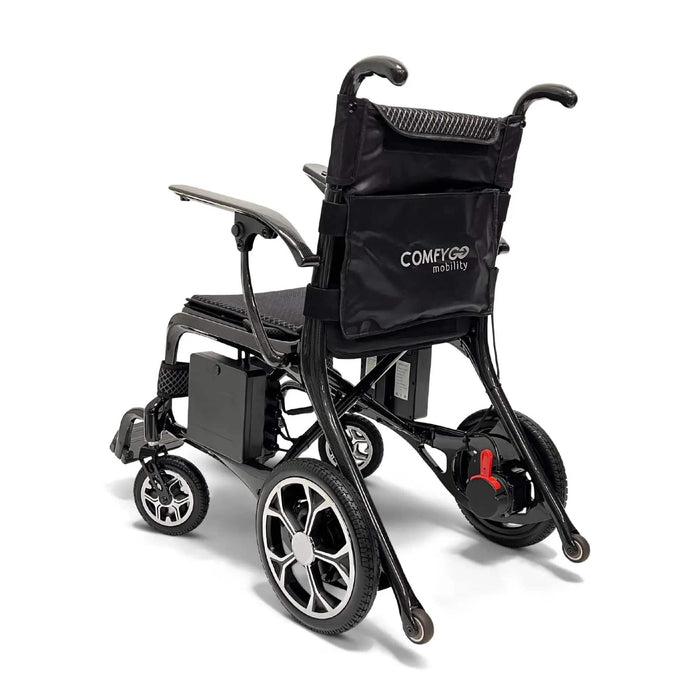 ComfyGO Phoenix Carbon Fiber Electric Wheelchair Color Black Back Left Side View