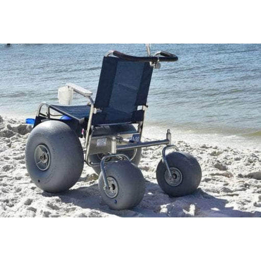 Debug Stainless Steel Beach Wheelchair Back View Left Side