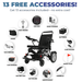 Electra 7 wheelchair with 13 free accessories listed on a white background