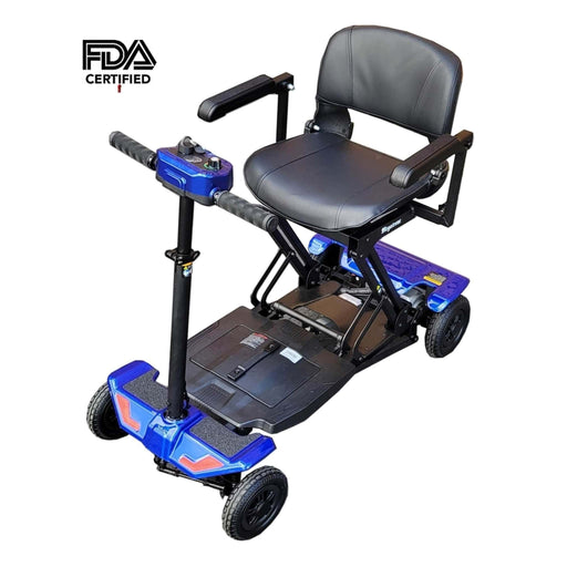 Megatrone Automatic Folding 4 Wheel Scooter Color Blue Top Front Side View