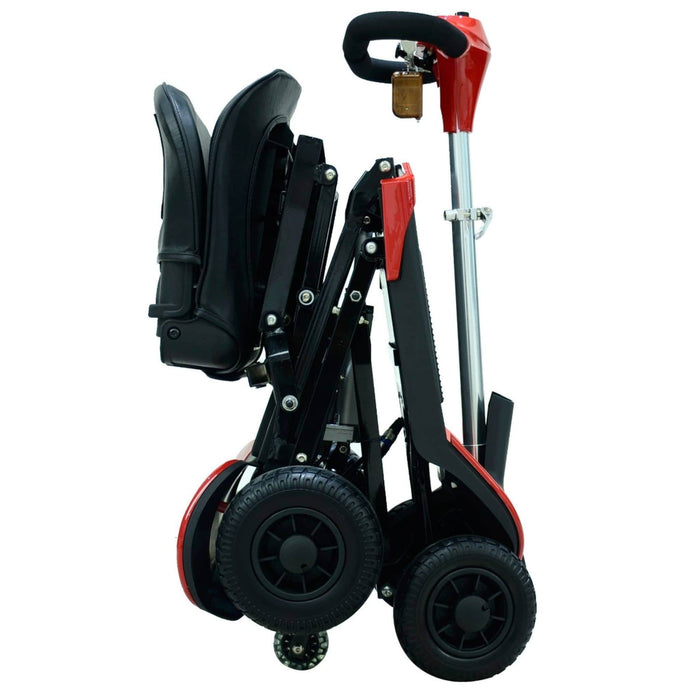optimus automatic folding 4 wheel mobility scooter red folded side